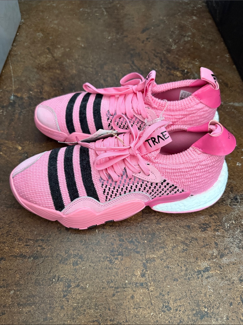 adidas Pink Knit Athletic Sneakers with Black Stripes Trae Young 2 NWT Size 8
